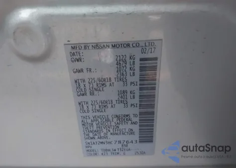 2017 Nissan Rogue Sl z USA, uszkodzony, nr VIN 5N1AT2MV3HC787643